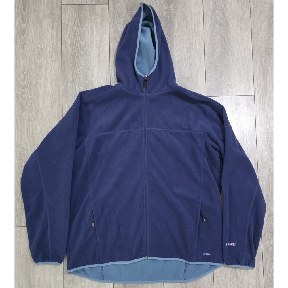 L.L. Bean Polartec Fleece Hoodie Jacket Blue The Weather Channel Zip‎ Up Vintage